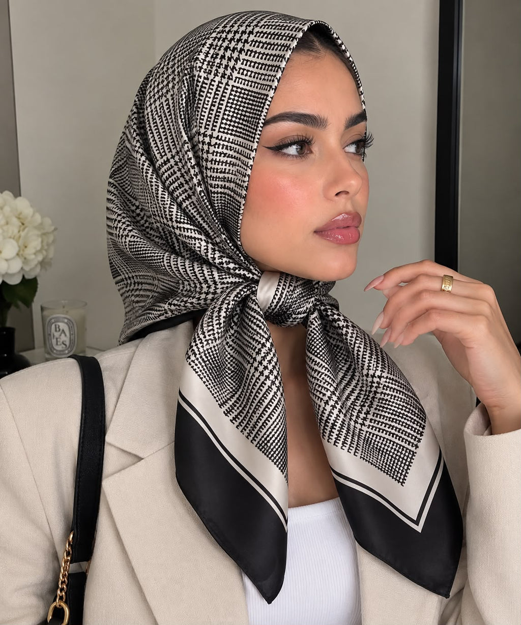 Foulard Satiné Premium Pied-de-poule - Effet Soie